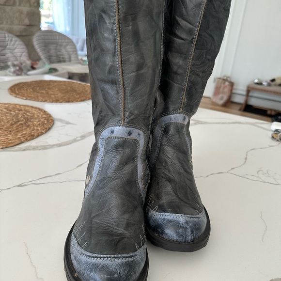 Vintage 100% Leather Designer Boots Blue Washed Ridding  Zip Boots EU 38 US 7.5 - Picture 2 of 7